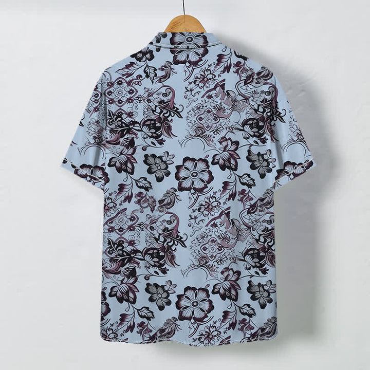 Buddha Stones Chemise à manches courtes pour homme, à boutons, motif floral tropical et infroissable - image 4