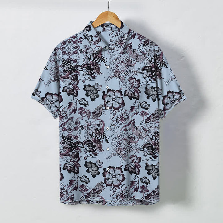 Buddha Stones Chemise à manches courtes pour homme, à boutons, motif floral tropical et infroissable - Bleu clair - US/UK/AU48，EU58 (4XL) - image 3