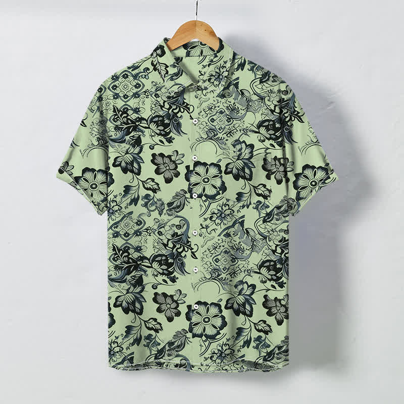 Buddha Stones Chemise à manches courtes pour homme, à boutons, motif floral tropical et infroissable - Vert pâle - US/UK/AU48，EU58 (4XL) - image 6