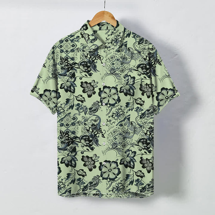 Buddha Stones Chemise à manches courtes pour homme, à boutons, motif floral tropical et infroissable - Vert pâle - US/UK/AU48，EU58 (4XL) - image 6