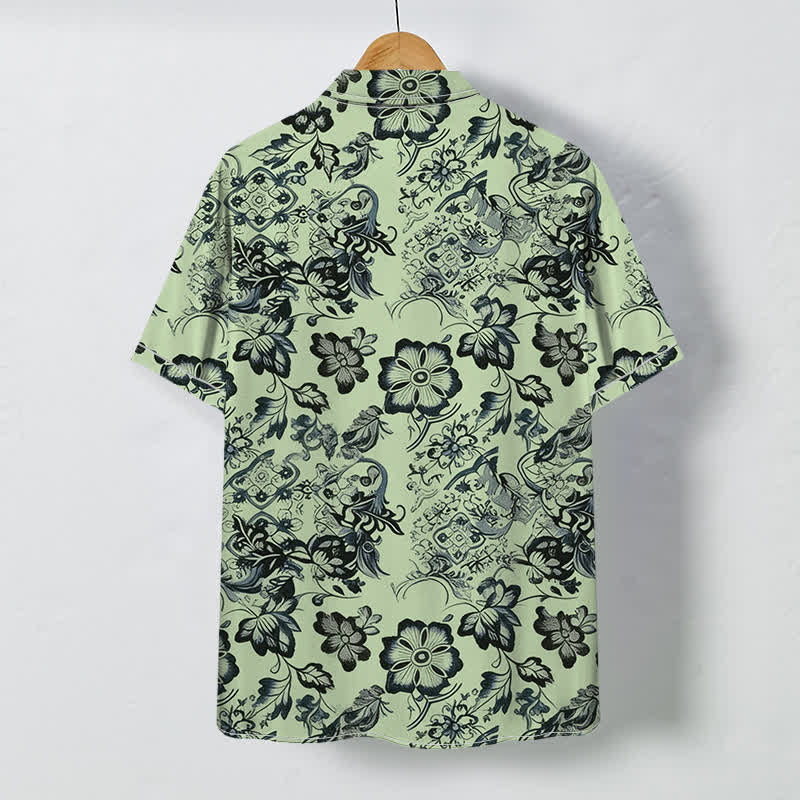 Buddha Stones Chemise à manches courtes pour homme, à boutons, motif floral tropical et infroissable - image 7