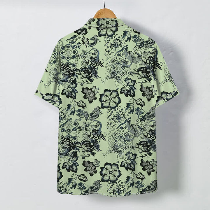 Buddha Stones Chemise à manches courtes pour homme, à boutons, motif floral tropical et infroissable - image 7