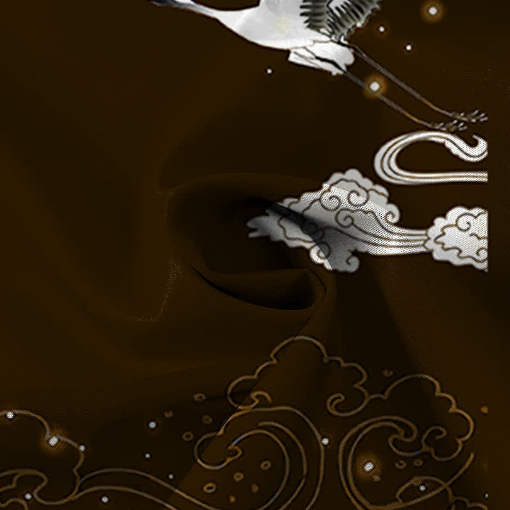 Buddha Stones Chemise à manches courtes pour homme, à boutons et motif de grue volante et de nuages, infroissable - image 14