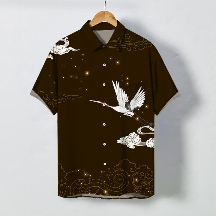 Buddha Stones Chemise à manches courtes pour homme, à boutons et motif de grue volante et de nuages, infroissable - SaddleBrown - US/UK/AU48，EU58 (4XL) - image 10