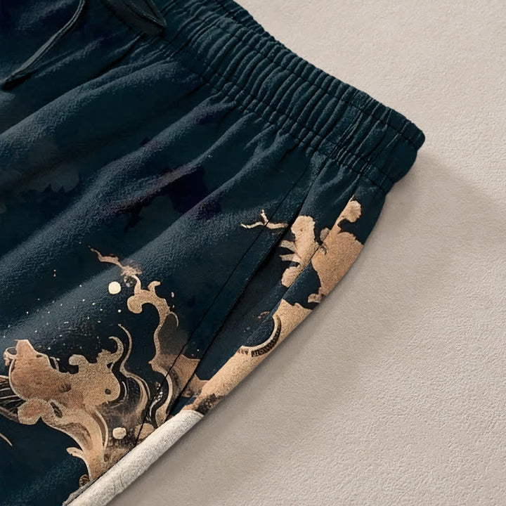 Buddha Stones Pantalon fuselé pour homme en coton à motif nuage de dragon, avec poches - image 2