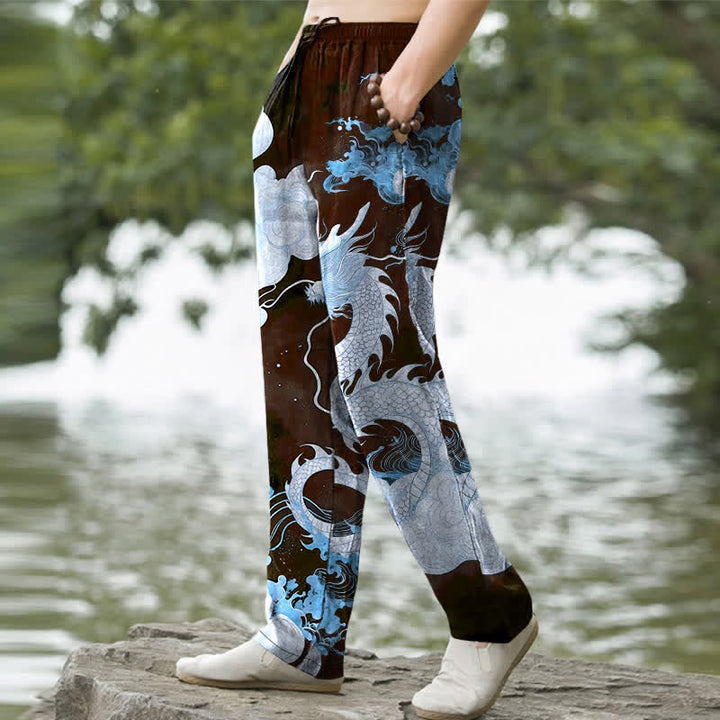 Buddha Stones Pantalon fuselé pour homme en coton à motif nuage de dragon, avec poches - image 5