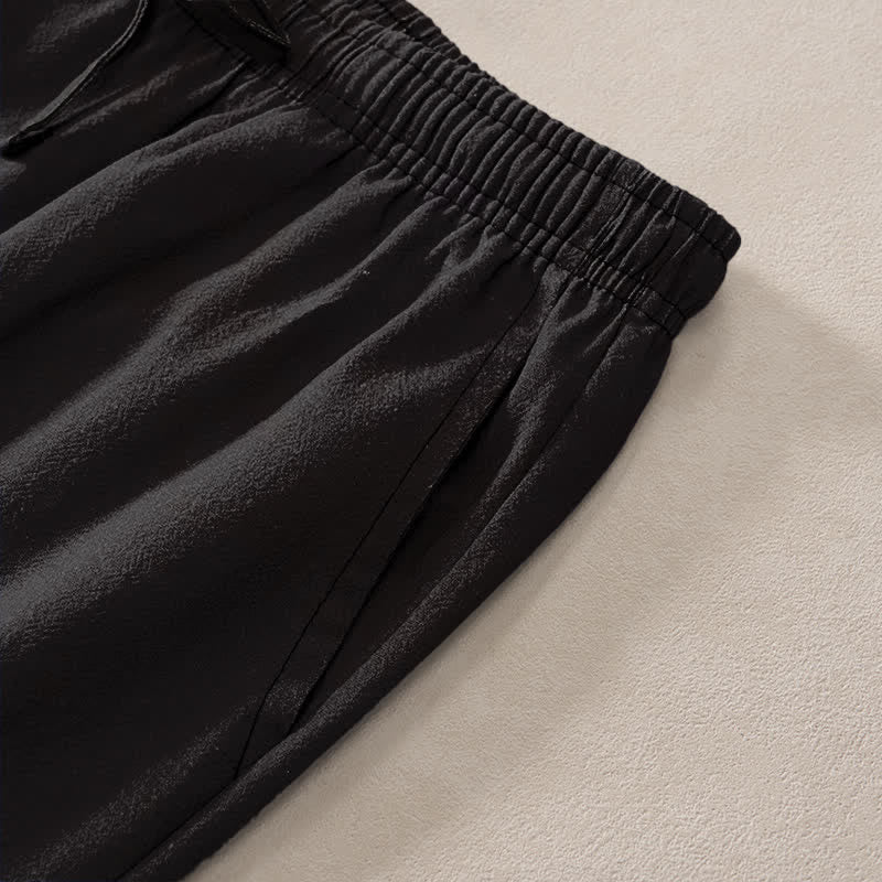Buddha Stones Pantalon fuselé pour homme en coton à motif vague de dragon doré avec poches - image 2