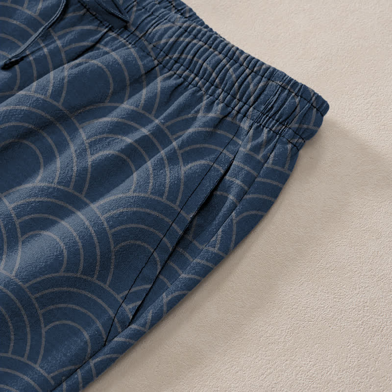 Buddha Stones Pantalon fuselé pour homme en coton à motif de vagues de carpes koï, avec poches - image 2