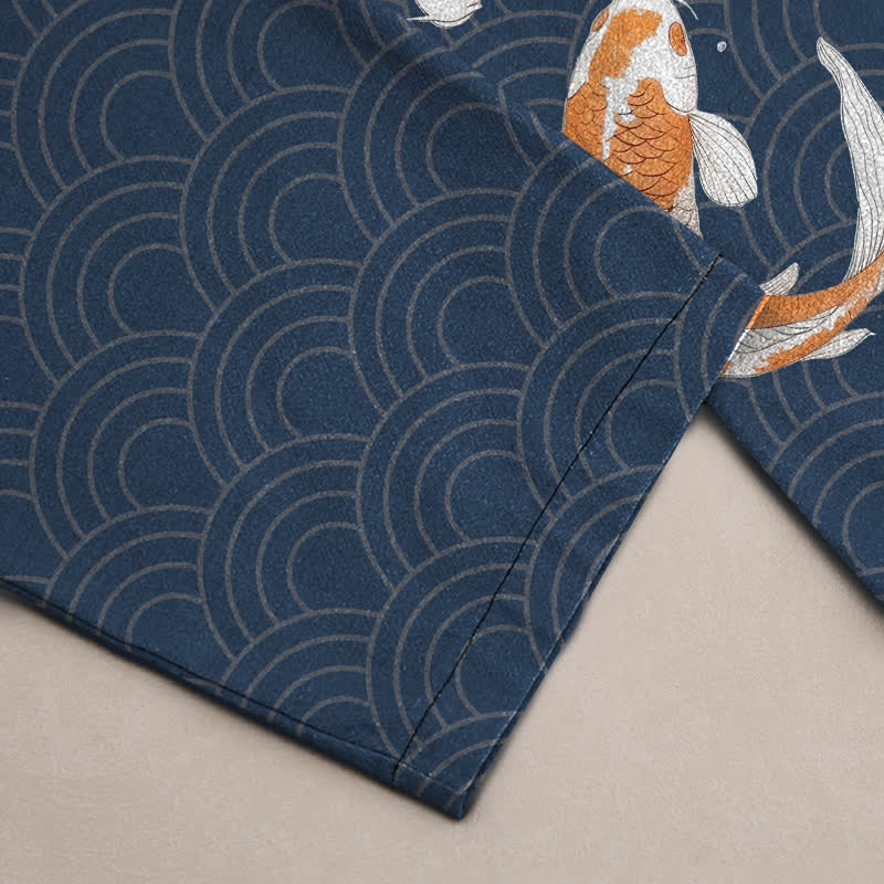 Buddha Stones Pantalon fuselé pour homme en coton à motif de vagues de carpes koï, avec poches - image 3