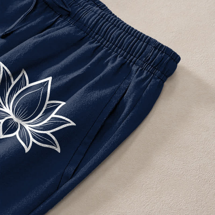 Buddha Stones Pantalon fuselé pour homme en coton à motif lotus Om avec poches - image 2