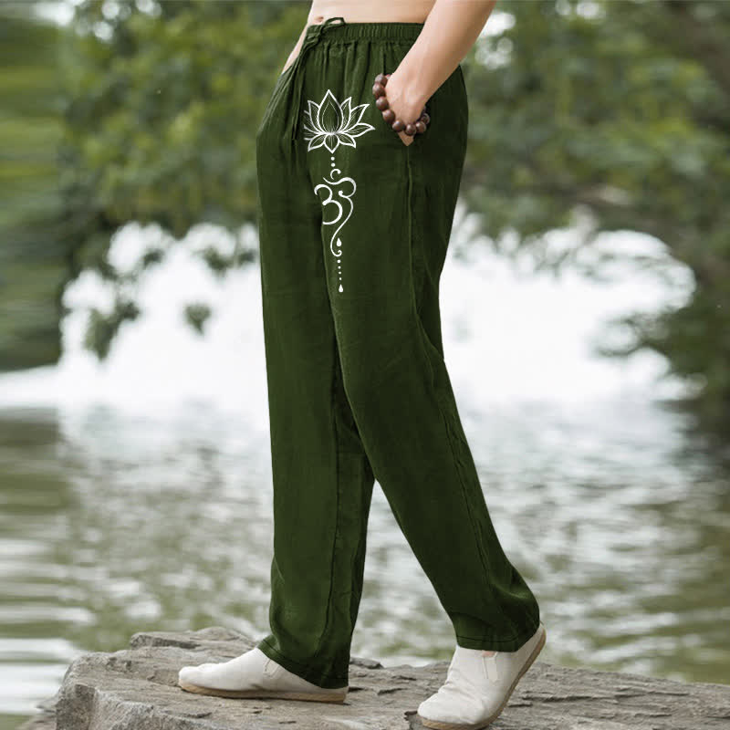 Buddha Stones Pantalon fuselé pour homme en coton à motif lotus Om avec poches - image 5