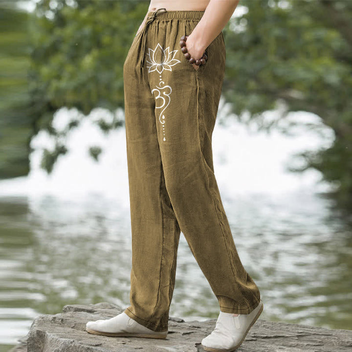 Buddha Stones Pantalon fuselé pour homme en coton à motif lotus Om avec poches - image 7