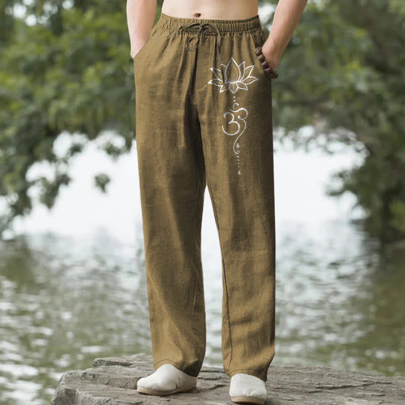 Buddha Stones Pantalon fuselé pour homme en coton à motif lotus Om avec poches - DarkGoldenrod - US/UK/AU50，EU60 (5XL) - image 6