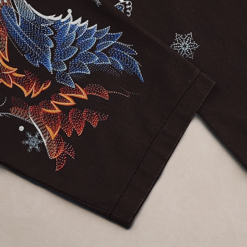 Buddha Stones Pantalon fuselé pour homme en coton à motif papillon et renard, avec poches - image 3