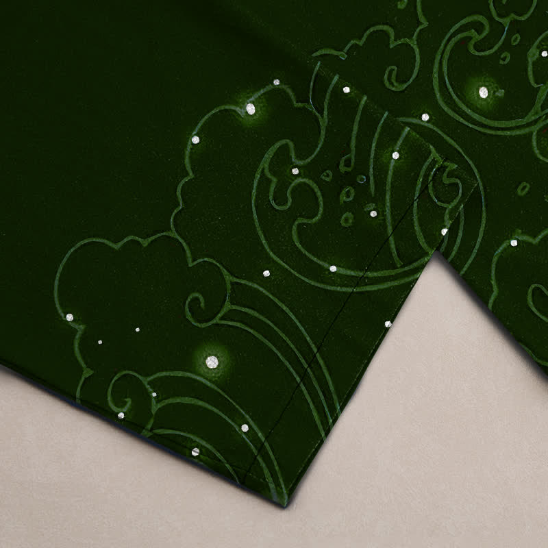Buddha Stones Pantalon fuselé pour homme en coton à motif de grues blanches volantes et de vagues blanches, avec poches - image 3