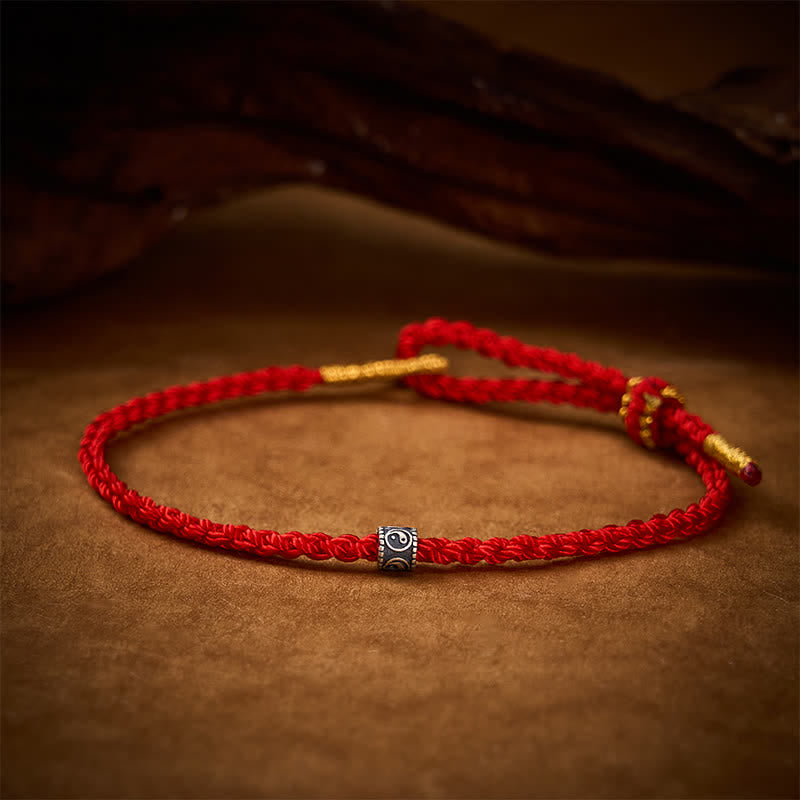 Buddha Stones Bracelet minimaliste tissé à la main, noir et rouge, symbole Yin Yang et protection. - image 9