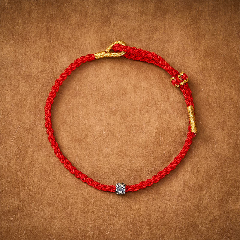 Buddha Stones Bracelet minimaliste tissé à la main, noir et rouge, symbole Yin Yang et protection. - image 2