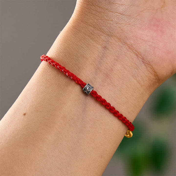 Buddha Stones Bracelet minimaliste tissé à la main, noir et rouge, symbole Yin Yang et protection. - image 4