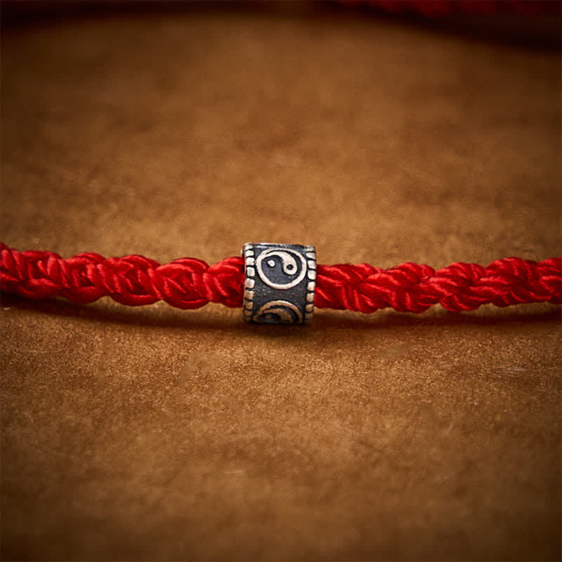 Buddha Stones Bracelet minimaliste tissé à la main, noir et rouge, symbole Yin Yang et protection. - image 10
