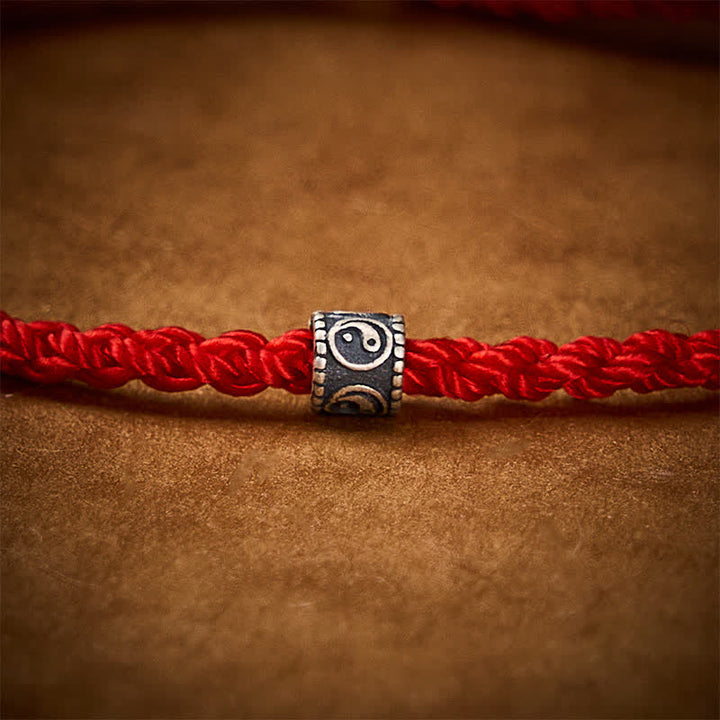 Buddha Stones Bracelet minimaliste tissé à la main, noir et rouge, symbole Yin Yang et protection. - image 10