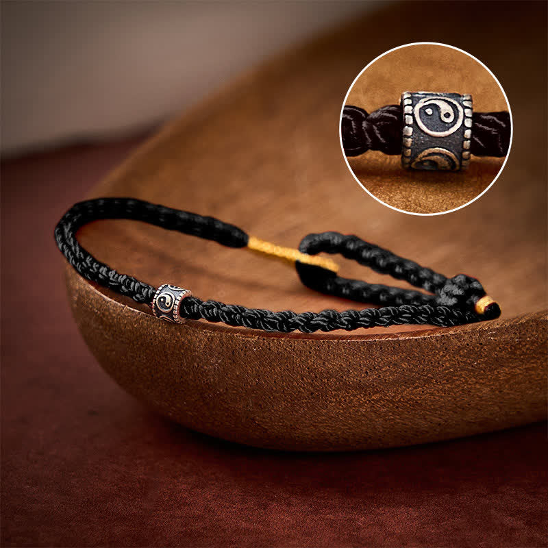 Buddha Stones Bracelet minimaliste tissé à la main, noir et rouge, symbole Yin Yang et protection. - Noir - Fil rouge (Protection ♥ Chance) - image 11