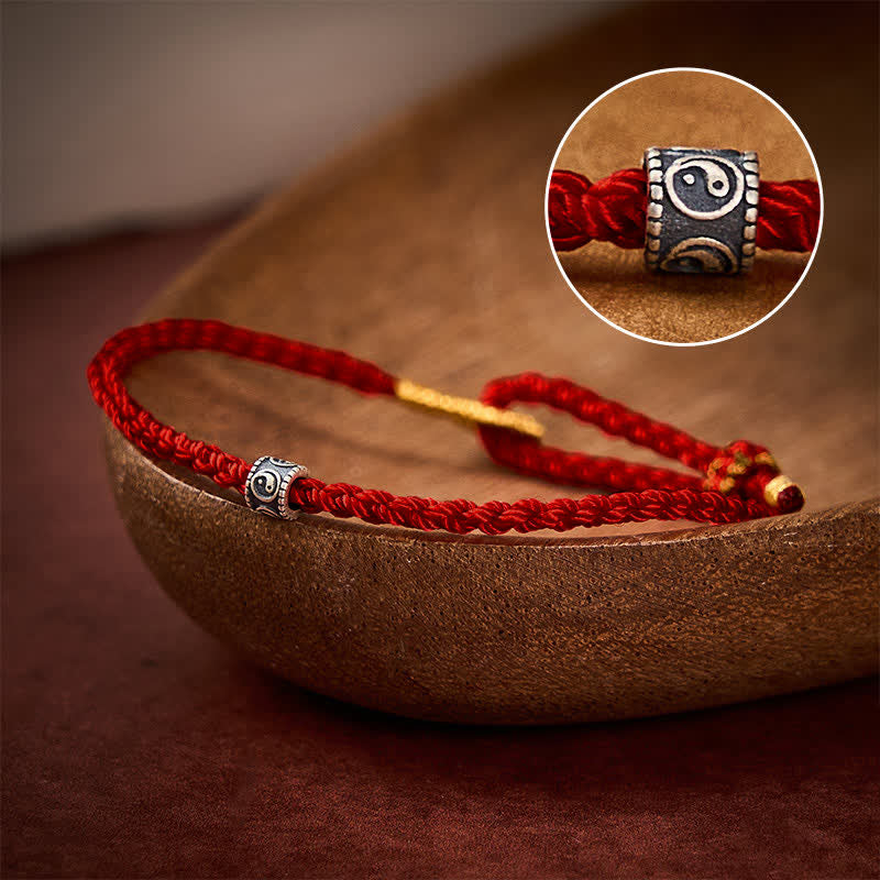 Buddha Stones Bracelet minimaliste tissé à la main, noir et rouge, symbole Yin Yang et protection. - Rouge vin - Fil rouge (Protection ♥ Chance) - image 7