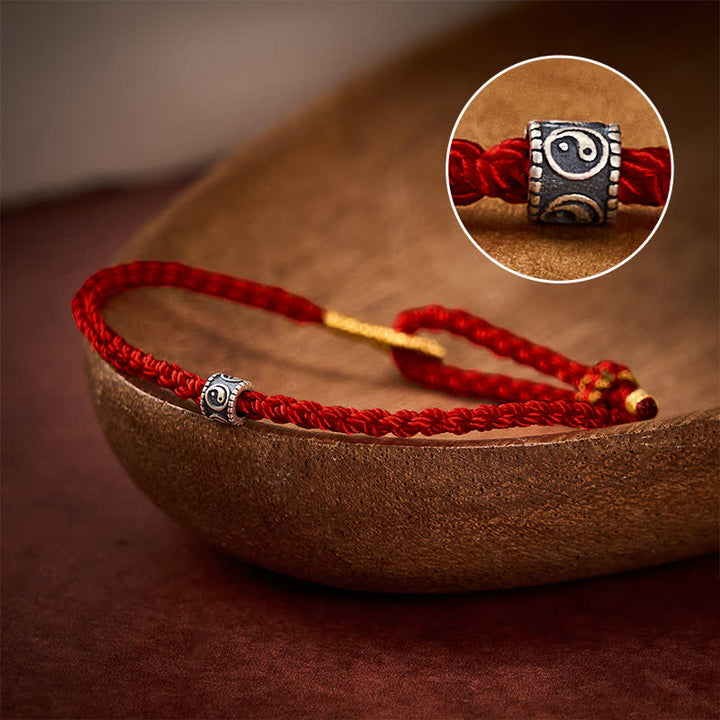 Buddha Stones Bracelet minimaliste tissé à la main, noir et rouge, symbole Yin Yang et protection. - Rouge vin - Fil rouge (Protection ♥ Chance) - image 7