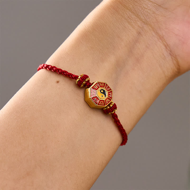 Buddha Stones Bracelet Bagua chinois de protection pour pièces de monnaie, tressé en fil rouge et ajustable - image 4