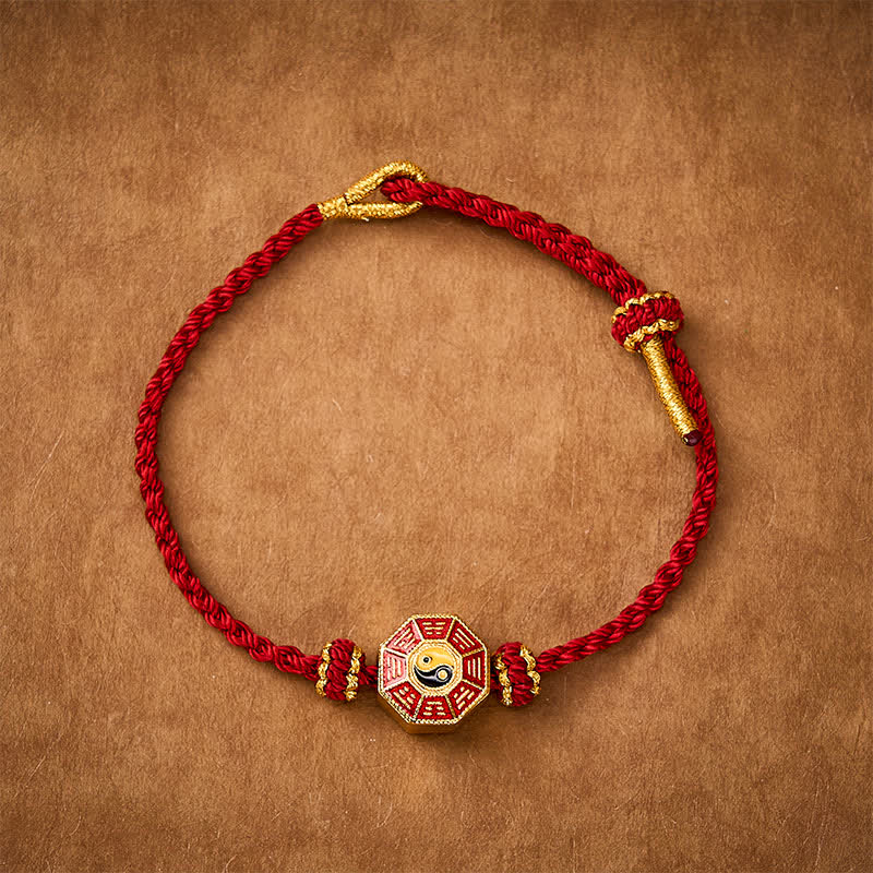 Buddha Stones Bracelet Bagua chinois de protection pour pièces de monnaie, tressé en fil rouge et ajustable - image 1