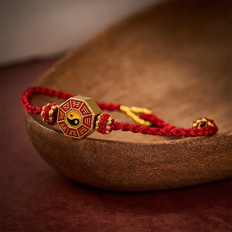 Buddha Stones Bracelet Bagua chinois de protection pour pièces de monnaie, tressé en fil rouge et ajustable - image 3