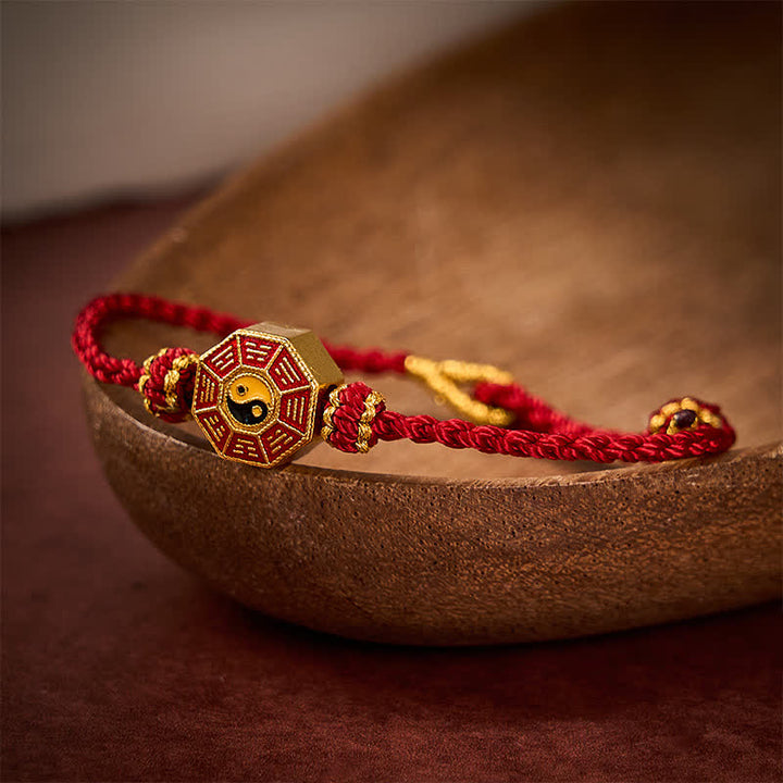 Buddha Stones Bracelet Bagua chinois de protection pour pièces de monnaie, tressé en fil rouge et ajustable - image 3