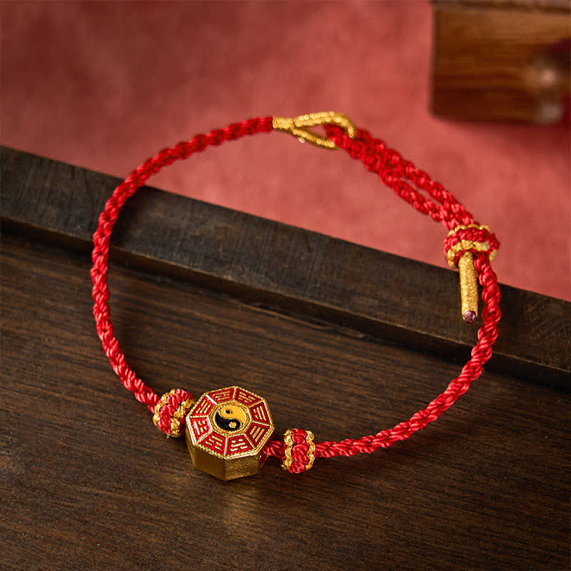 Buddha Stones Bracelet Bagua chinois de protection pour pièces de monnaie, tressé en fil rouge et ajustable - Rouge vif - image 8