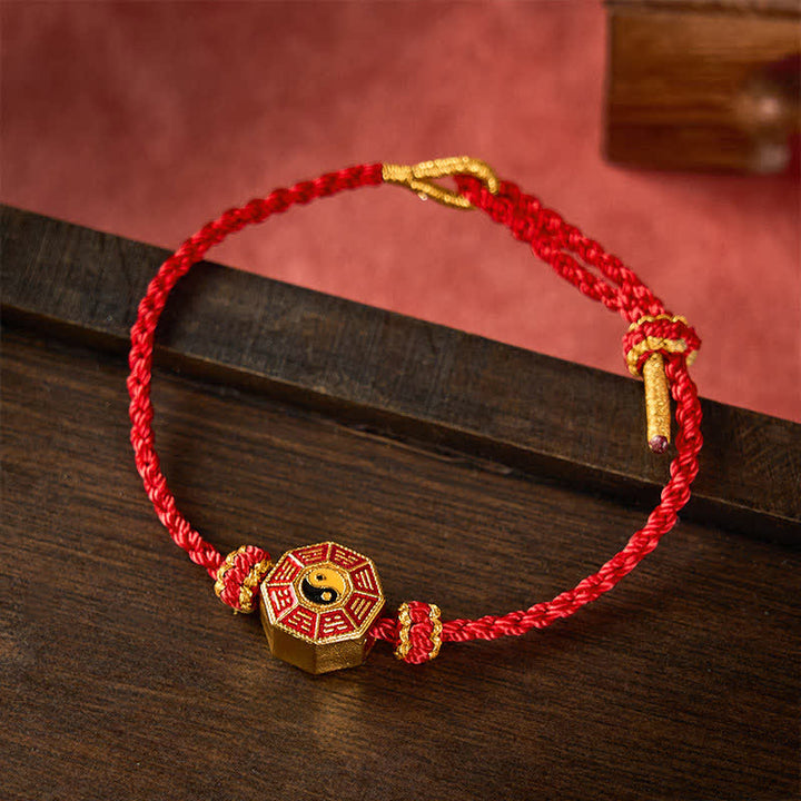 Buddha Stones Bracelet Bagua chinois de protection pour pièces de monnaie, tressé en fil rouge et ajustable - Rouge vif - image 8