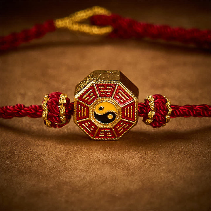 Buddha Stones Bracelet Bagua chinois de protection pour pièces de monnaie, tressé en fil rouge et ajustable - image 5