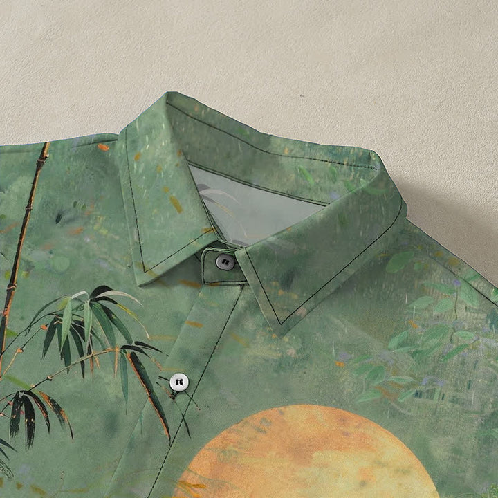 Buddha Stones Chemise à manches courtes respirante pour homme, motif oiseaux de lune en bambou - image 2