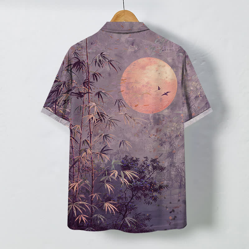 Buddha Stones Chemise à manches courtes respirante pour homme, motif oiseaux de lune en bambou - image 6