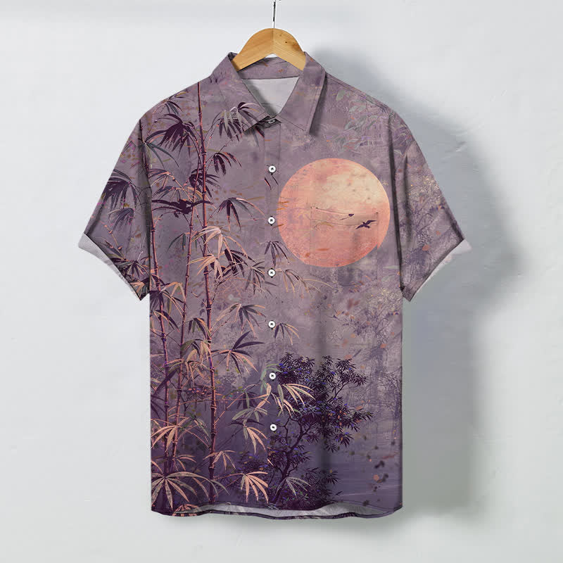 Buddha Stones Chemise à manches courtes respirante pour homme, motif oiseaux de lune en bambou - Chardon - US/UK/AU48，EU58 (4XL) - image 5