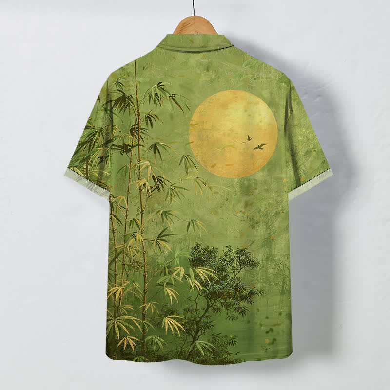 Buddha Stones Chemise à manches courtes respirante pour homme, motif oiseaux de lune en bambou - image 8