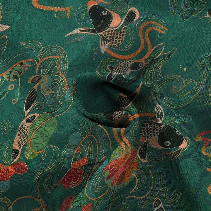 Buddha Stones Chemise à manches courtes respirante pour homme avec boutons et motif de vagues et de poissons koi - image 4
