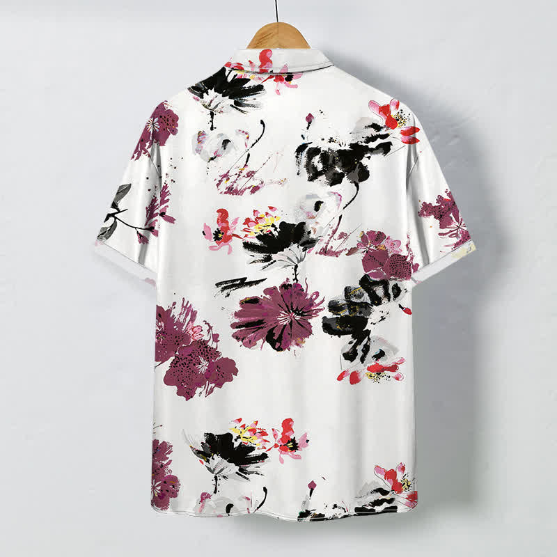 Buddha Stones Chemise à manches courtes respirante pour homme, à boutons et à motif floral aquarelle - image 1