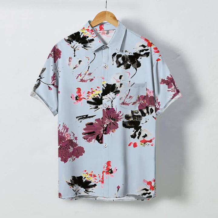 Buddha Stones Chemise à manches courtes respirante pour homme, à boutons et à motif floral aquarelle - Bleu clair - US/UK/AU48，EU58 (4XL) - image 3