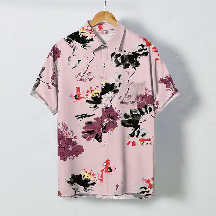 Buddha Stones Chemise à manches courtes respirante pour homme, à boutons et à motif floral aquarelle - Rose clair - US/UK/AU48，EU58 (4XL) - image 5