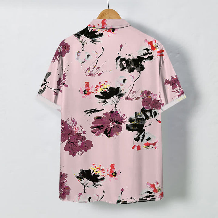 Buddha Stones Chemise à manches courtes respirante pour homme, à boutons et à motif floral aquarelle - image 6