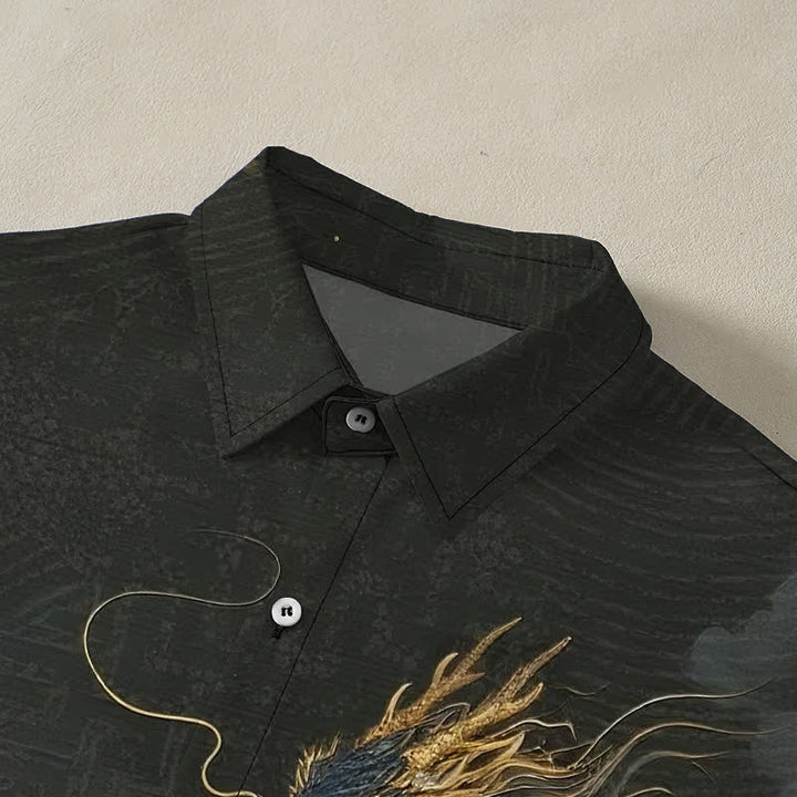Buddha Stones Chemise à manches courtes pour homme, infroissable, avec boutons à motif de nuage de dragon doré - image 2
