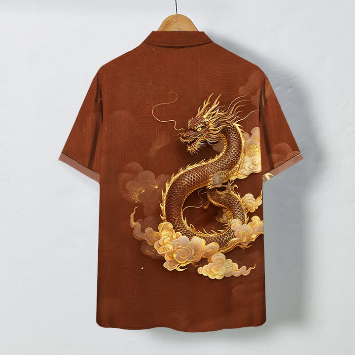 Buddha Stones Chemise à manches courtes pour homme, infroissable, avec boutons à motif de nuage de dragon doré - image 6