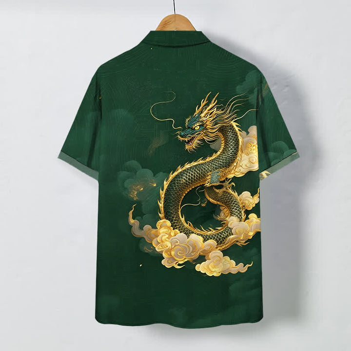 Buddha Stones Chemise à manches courtes pour homme, infroissable, avec boutons à motif de nuage de dragon doré - image 8