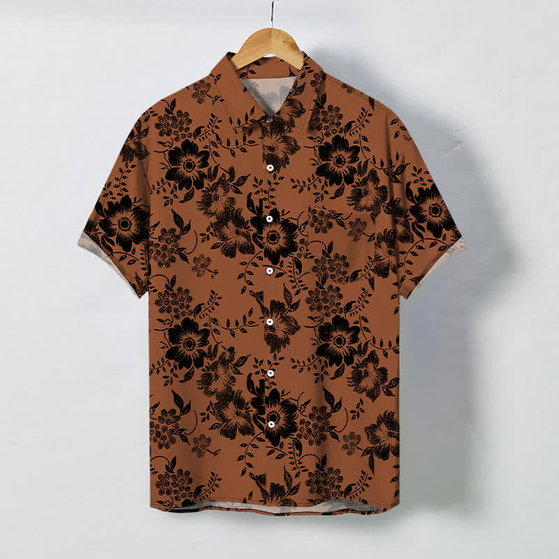 Buddha Stones Chemise à manches courtes pour homme, à boutons à motif floral noir, infroissable - Pérou - US/UK/AU48，EU58 (4XL) - image 0