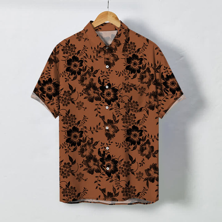 Buddha Stones Chemise à manches courtes pour homme, à boutons à motif floral noir, infroissable - Pérou - US/UK/AU48，EU58 (4XL) - image 0