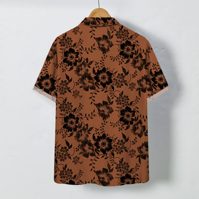Buddha Stones Chemise à manches courtes pour homme, à boutons à motif floral noir, infroissable - image 1