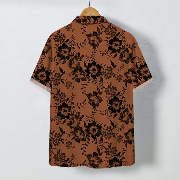 Buddha Stones Chemise à manches courtes pour homme, à boutons à motif floral noir, infroissable - image 1